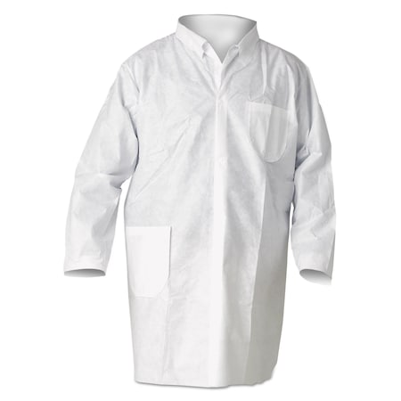 Kleenguard A20 Breathable Particle Protection Lab Coats, Snap Closure/Open Wrists/Pockets, Medium, White, 25PK KCC 10019